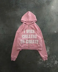Threebooy Y2k Clothes Fashion Punk Letter Print Zip Up Hoodie Men and Women Long Sleeve Pullover Pink Sweatshirt Hoodies Streetwear Tops