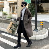 Threebooy Autumn Winter Men's Hooded Coat men Long trench Coat with Lining Wool Blends Streetwear Knee Coats Casual Men's Outerwear Cloth