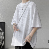 Threebooy Summer Chic Fashion Holes T-Shirts For Men Clothing Short Sleeve O-Neck Loose Casual Solid Color Tee Shirt Homme Streetwear