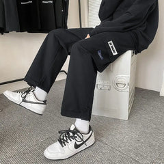 Threebooy Spring Autumn Casual Print Patchwork Cotton Wide Leg Pants Man Loose Y2k Pocket Hip Hop Cargo Straight Male Trousers Streetwear