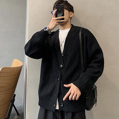 Threebooy Autumn Men's Luxury Knitted Solid Color Buttons Cardigan Sweater Long Sleeve Casual Streetwear Loose Stylish Leisure Coat
