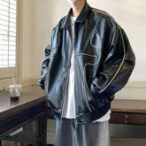 Threebooy American Vintage Up Leather Jacket Autumn New Street Trend Lapel Coat Men Hip Hop Harajuku Punk Casual Loose Motorcycle Jacket
