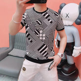 Threebooy Summer T Shirt Men Short Sleeve Casual Social Tees Mesh Hollow Ice Silk Breathable Round Neck T-shirt Streetwear Men Clothing