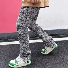 Threebooy Y2K Streetwear Snake Graphic Baggy Zipper Ripped Jeans Pants For Men Clothing Straight Cotton Long Trousers Pantalon Homme