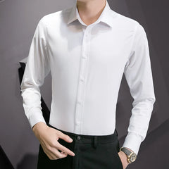 Threebooy Four Season Basic Smooth and High-quality Casual Men's Long Sleeved Black and White Shirt Plus Size 6XL 7XL