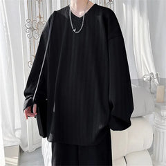 Threebooy Spring Autumn Men's Loose T-Shirts Solid Color Long Sleeve V-Neck Casual Tshirt Men Fashion Streetwear Tees Tops Plus Size 5XL