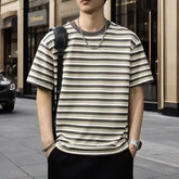 Threebooy Men's Striped Short Sleeve T-Shirt Oversized Casual Loose Fit Daily Streetwear Comfortable Cotton Blend Top