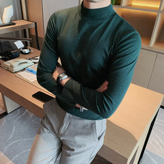 Threebooy Brand Clothing Men Spring High Quality Turtleneck Pullover T-Shirts/Male Slim Fit Sequins Decoration Long Sleeve T-Shirts