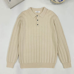 Threebooy New British Retro Men Polo Neck Sweater Light Luxury Knit Loose Long Sleeve Pullover Casual Solid Color Premium Knitwear M-3XL