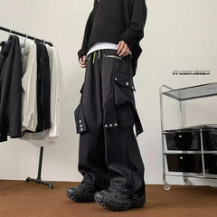 Threebooy Fashionable Trendy Artistic Solid Color Straight-leg Casual Pants Loose Hip Hop Style For Men Spring Autumn Youth Trend