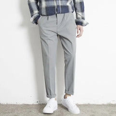 Threebooy Korean Summer New Vintage Casual Versatile Straight Suit Pants Men Solid Button Zipper Pockets Patchwork Loose Business Trousers