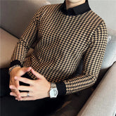 Threebooy Fake 2 Pieces Shirt Collar Casual Knit Sweater/Male Slim Fit Fashion High Quality Plaid Knit Shirt Male Casual Pullover 3XL 4XL