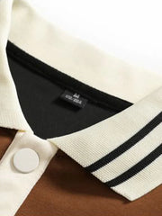 Threebooy American Retro Lapel Shirt Color Contrast Button Sweatshirt Men Women Preppy Oversize Stripe Turn Down Collar Pullover