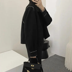 Threebooy Fashion Black Stitching Jacket Men's Buttons Spring Autumn New Loose Turndown Collar Single-breasted Long Sleeves Tops Jackets