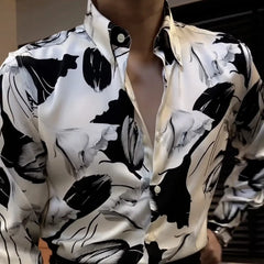 Threebooy Spring Summer New Fashion Printed Shirts Men's Clothing Korean Style Loose Harajuku Blusa Polo Neck Long Sleeve Cardigan Tops