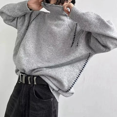 Threebooy Fashionable Contrast Color Embellishment High Collar Sweater For Men Spring Autumn New Niche Design Lazy High-End Sweater