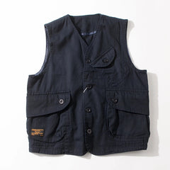 Threebooy Janpanese Styles Men’s Workwear Vest Outdoor Lightweight Cargo Safari Fishing Vests Shooting Travel Cargo Vest with Pockets