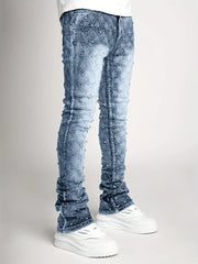 Threebooy High-End New Model Jeans with Rhinestone Embroidery, Trendy Slim Fit, Slightly Flared, Korean Style, Heavy-Duty Embroidery, Trendy