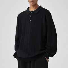 Threebooy New British Retro Men Polo Neck Sweater Light Luxury Knit Loose Long Sleeve Pullover Casual Solid Color Premium Knitwear M-3XL
