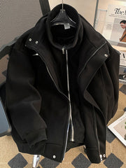 Threebooy American Heavy Fake Two-piece Thick Wool Jacket Men's 2025 Winter American Workwear Woolen Jacket Top Aesthetic Urban