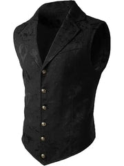 Threebooy Men's Medieval Gothic Long Vest, Vintage Steampunk Victorian Costume Waistcoat, Halloween Cosplay Formal Jacket, Renaissance LAR