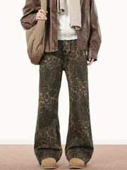 Threebooy Y2k Animal Leopard Print Baggy Jeans Men Streetwear Vintage Wide Leg Flared Denim Pants Hip Hop Techwear Straight Long Trousers
