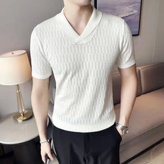 Threebooy Summer Slim fit Fitness Stretch T-shirt Men Tee Tops Ice Silk Short Sleeve V-neck Knit Tee Shirt Mens Solid Color T Shirt S-3XL