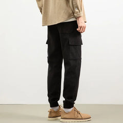 Threebooy Men's Loose Straight Leg Workwear Corduroy Pants Casual Cargo Joggers Pants Drawstring Elastic Waist Baggy Tapered Sweatpants