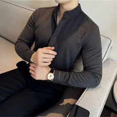 Threebooy Men's Woolen Long-sleeved Shirt Warm Autumn and Winter Large Size Slim Light Luxury Versatile Handsome Shirt