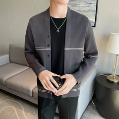 Threebooy Autumn and Winter Sweater Men Retro Cardigan Loose Casual V-neck Stripe Line Cardigan Sweater Men's Knit Winter Coats S-3XL