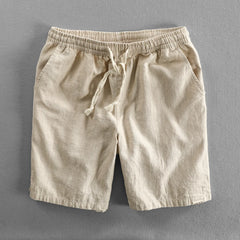 Threebooy Summer Cotton Linen Beach Shorts Pants For Men Casual Sold Color Loose Drawstring Cropped Youth Man Shorts Pants 6XL 5XL 4XL