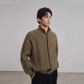 Threebooy Vintage Jacquarded Cardigan Coat Light Luxury Knitted Lapel Long Sleeve Men Sweater Jacket Autumn Leisure Premium Knitwear M-3XL