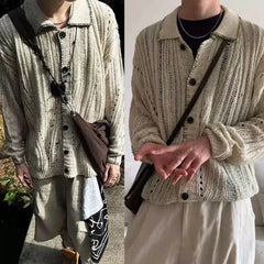Threebooy Mens Sweater Hollow Casual Knitted Sweater Old Retro Simple Comfortable Versatile Campus Long-Sleeve Top Men'S Clothing