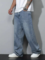 Threebooy Men's Baggy Jeans Relaxed Fit Loose Straight Leg Trousers for Casual Streetwear Daily Oversized Denim Pants