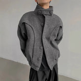 Threebooy 90s Streetwear Men's Woolen Jackets Turn-down Collar Solid Color Clothing Single Breasted Casual Male Coats New Winter