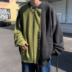 Threebooy Hip Hop Patchwork Men's Knitted Sweater Vintage Men Top Pullovers Ripped Sweaters and Jumpers Male Retro Streetwear