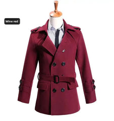 Threebooy Men's Woolen Coat Mid-Length Thickened Autumn Winter New Style Windbreaker Fashionable Casual Outerwear