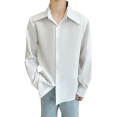 Threebooy Tie Design Shirt Men Drape Sense Unique Large Point Collar Loose Fashion French Long Sleeve