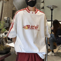 Threebooy Summer New Men's Contrast Color Baseball Short Sleeve T-shirt American Retro Fashion Trend Casual Loose Niche Men's Tops