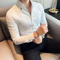 Threebooy Spring Autumn Men's Business Office Dress Shirts/Male Slim Fit High Quality Casual Long-Sleeved Shirt Homme Tops S-3XL