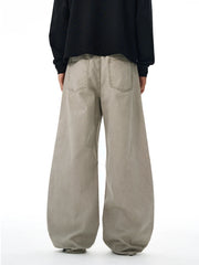 Threebooy 100% Cotton Wide-leg Jeans Men's Autumn Fashion Pocket Design Casual Trousers Loose American High Street Y2K Denim Pants