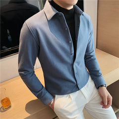 Threebooy Clothing Men's Winter Warm Long-Sleeved Shirts Men Fake Two Piece Knit Sweaters+Shirts Man Lapel Thickening Casual Shirts