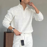 Threebooy Autumn Clothing Men's Knitted Jacquard Zipper Pullover Sweater Premium Vintage Solid Color Stand Collar Long Sleeve Luxury M-3XL