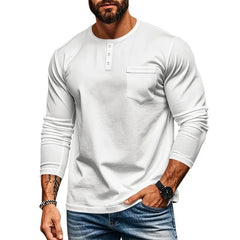 Threebooy Spring Long Sleeve Skinny T-Shirt Men Autumn Crew Neck Pullover Tees Casual Bottom Shirt Henry Collar Tshirt Men's Top Tees