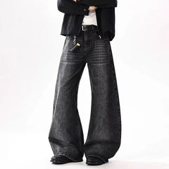 Threebooy Korean Autumn And Winter Men'S Jeans Bamboo Patterned Curved Knife Jeans Loose Straight Leg Pants Slightly Flared Wide Leg Pants