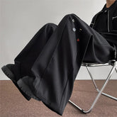 Threebooy Fashion Black Casual Pants Men Buttons Design High Street Hip-hop Wide Leg Mopping Trousers All-match Casual Korean Style