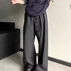 Threebooy Summer New Men's Solid Color Asymmetric Button Suit Trousers American Retro Fashion Trend Casual Loose Casual Men's Bottoms
