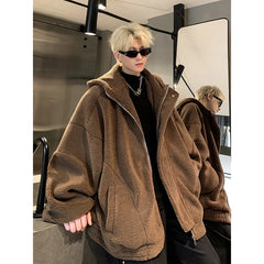 Threebooy Plus Size 3XL-M Winter New Berber Fleece Jacket Parka Loose Coat Men Solid Color Mens Hooded Casual Loose Thick Warm Jacket Man