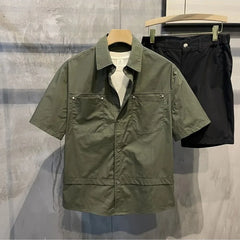Threebooy Summer New Shirt Short-sleeved Men's Fashion Trendy Casual High-end Sense Handsome Versatile Square Collar