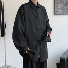 Threebooy New Chinese Style Fold-button Shirt Men's Long-sleeved Hanfu Tang Suit Jacket Chinese Style Jacket Men's Fashion Tops Urban